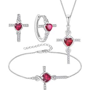 Infinity Cross Jewelry Set for Women Ruby Necklace & Earrings & Bracelet July Birthstone Jewelry in Kuwait
