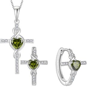 Infinity Cross Jewelry Set for Women Peridot Necklace & Earrings August Birthstone Jewelry in Kuwait