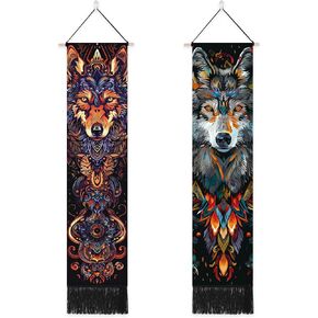 Umootek 2Pcs Dog Long Tapestry Wall Hanging for Men Boys Bedroom Poster Hanger Wooden Frame for Living Room Wall Decor Aesthetic Art Patterned for Bedroom, Living room, Sitting Room Decor(12.8x51 in) in Saudi Arabia