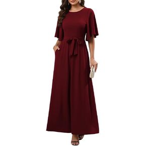 BessCops Maxi Dresses for Women A-line Casual Church Dress with Short Sleeves and Pockets in Saudi Arabia