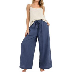 MCJC Women's Breathable Faux Linen Blend Wide Leg Palazzo Pants with Drawstring Elastic Waist, Casual Loose Trousers in Saudi Arabia