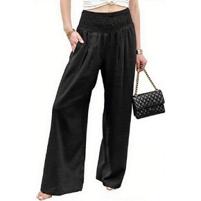 Women's High Waisted Wide Leg Palazzo Pants for Casual - Trousers Flowy Pants with Pockets Beach Lounge Trousers in Saudi Arabia