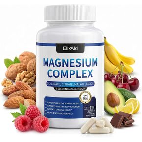 Magnesium Complex for Women & Men 1000mg - 7-in-1 Magnesium Supplement (Glycinate, Citrate & Malate) Capsules for Sleep Support, Stress Relief, Muscle Recovery - Vegan, 120 Count in Kuwait