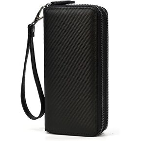 Double Zipper Long Clutch Wallet for Men Women Cellphone Wallet with Removable Wristlet Strap for Credit Card, Coin, Bill, Cash, Black with Smooth Surface in Saudi Arabia