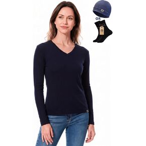 MERINNOVATION Merino Wool Base Layer Women - Size L 100% Merino Wool Shirts for Women Lite - Midweight Long Sleeve V-Neck Tops in Saudi Arabia