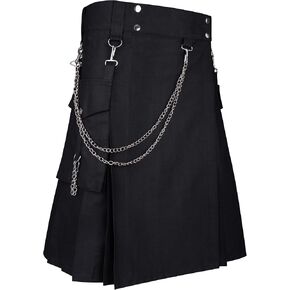 Men 's Black Cotton Silver Chains Utility Kilt in Saudi Arabia