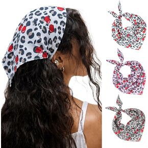 Lourny Triangle Hair Scarf, 3 Pcs Soft Bandana Headbands for Women's Hair | Adjustable Breathable Tie-Back Leopard Headband Scarf, Versatile Neckerchief Wrist Band Handbag Accessories in Saudi Arabia