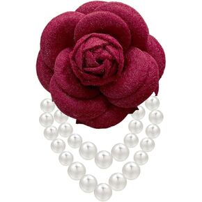 WCRAZYE Camellia Flower Pearl Tassel Brooches Pin for Women Girls Delicate Vintage Wool Camellia Flowers Hairpin Headpieces Brooch Shawl Pins for Ladies Wedding Party Gift Dainty Elegant Lapel Pins Dress Suit Clothes Accessories in Kuwait