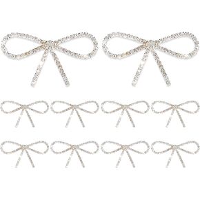 10PCS Diamond Rhinestones Pin Bow, Crystal Silver Bows Women Brooches Pins 2.2x1.1in Vintage Bowknot Rhinestone Sparkly Brooches for Women Hats Prom Wedding Party Dress Suit Shirt Buttons in Saudi Arabia