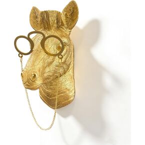 Juedawyal Gold Zebra Wall Sculpture with Glasses, 6.5" Resin Animal Head Decor, Quirky Wall-Mounted Accent for Entryway, Living Room, Home Office, Modern Gold Novelty Art Ornament in Saudi Arabia