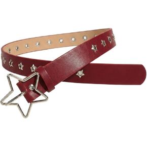 Y2K Punk PU Leather Belt for Women Red Belt for Women Star Pattern Buckle Vintage Punk Jeans Dress in Saudi Arabia