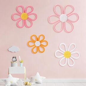 UwinVwin 4 Pcs Boho Daisy Wall Hanging, Woven Macrame Flower Decor, Bohemian Wall Art for Living Room, Bedroom, Home in Saudi Arabia