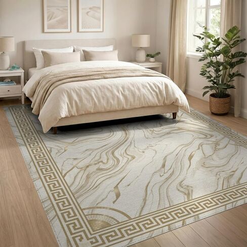 منحوتات مصمم الفسيفساء الحدودية، شمعدانات كريمية مجردة مفتاح يوناني مرح لغرفة المعيشة، تحت القسم، غرفة عائلية، سجادة منطقة قابلة للغسل غير قابلة للانزلاق (8 × 10 بوصة) in Kuwait
