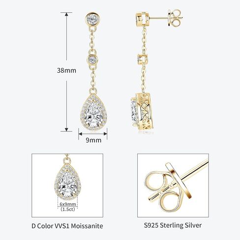Pear Moissanite Drop Stud Earrings, 3.0cttw D Color 6x9mm Pear Cut Moissanite, 925 Sterling Silver Drop Earrings for Women Birthday Jewelry Gifts in Kuwait