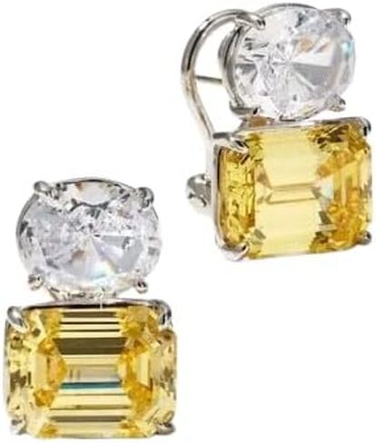 4.00 Carat Emerald Cut Simulated Yellow Citrine & Diamond Wedding Engagement Women's Stud Earrings 14K White Gold Plated in Saudi Arabia