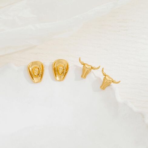 Western Cowgirl Earrings for Women - Vintage Gold Hat Bull Earrings, Country Concert Rodeo Jewelry Trendy Cowboy Cowgirl Accessories Western Jewelry Gifts Rodeo Outfit for Women in Saudi Arabia