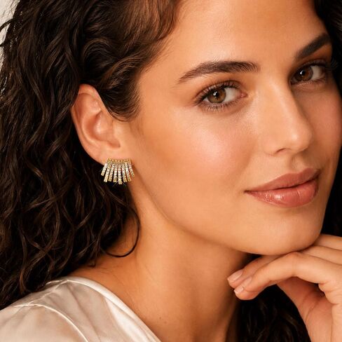 14K Gold Plated C Shaped Stud Earrings for Women, Cubic Zirconia Statement Earrings, Sparkly CZ Fan Earrings with Push Back Closure, Elegant Hypoallergenic Stud Earrings for Wedding Party Gift in Saudi Arabia