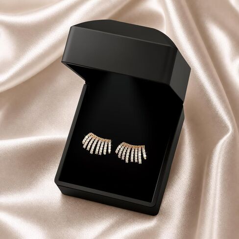 14K Gold Plated C Shaped Stud Earrings for Women, Cubic Zirconia Statement Earrings, Sparkly CZ Fan Earrings with Push Back Closure, Elegant Hypoallergenic Stud Earrings for Wedding Party Gift in Saudi Arabia