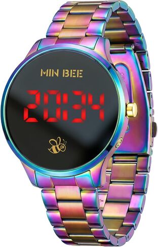 Unisex 40mm Minimalist Rainbow Digital Watch, Large LED Display 12/24H Format, Stainless Steel Band, 30m Water Resistant, Tool-Free Adjustable for Daily Wear in Saudi Arabia