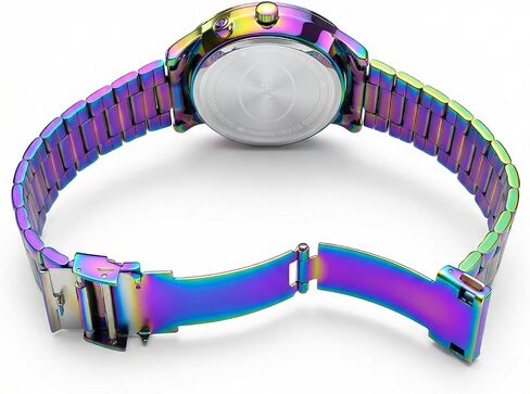 Unisex 40mm Minimalist Rainbow Digital Watch, Large LED Display 12/24H Format, Stainless Steel Band, 30m Water Resistant, Tool-Free Adjustable for Daily Wear in Saudi Arabia