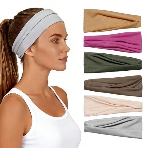Headbands for Women 6 Pack - Wide Floral Boho Head Bands, Running Workout Washing Face Thin Hairbands，Elastic Non Slip Comfortable Thick Sweatband, Fashion Sport Makeup Spa Hair Accessorie in Saudi Arabia