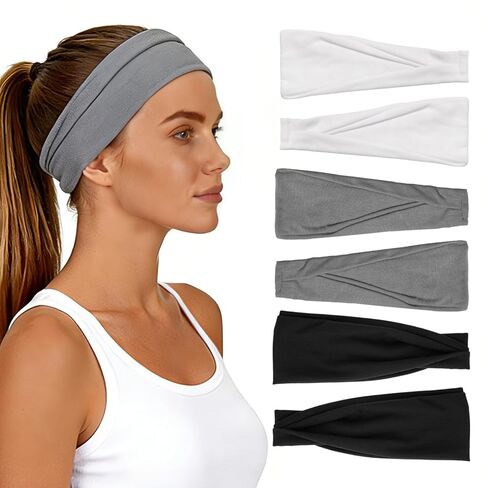 Headbands for Women 6 Pack - Wide Floral Boho Head Bands, Running Workout Washing Face Thin Hairbands，Elastic Non Slip Comfortable Thick Sweatband, Fashion Sport Makeup Spa Hair Accessorie in Kuwait