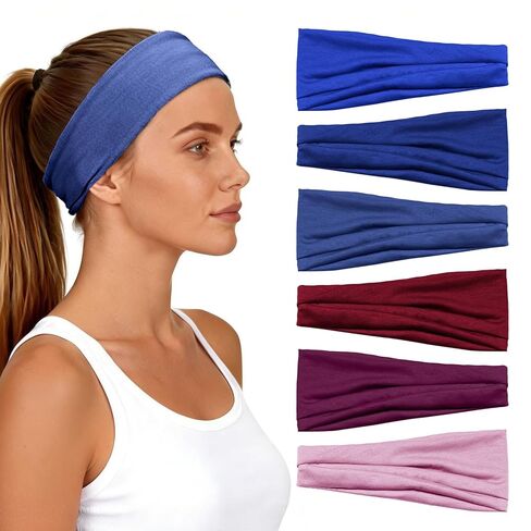 Headbands for Women 6 Pack - Wide Floral Boho Head Bands, Running Workout Washing Face Thin Hairbands，Elastic Non Slip Comfortable Thick Sweatband, Fashion Sport Makeup Spa Hair Accessorie in Kuwait