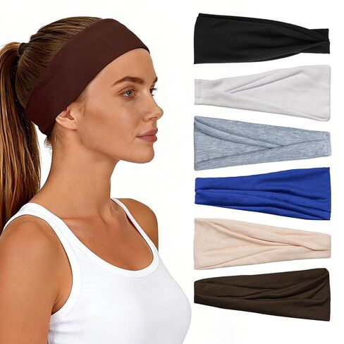 Headbands for Women 6 Pack - Wide Floral Boho Head Bands, Running Workout Washing Face Thin Hairbands，Elastic Non Slip Comfortable Thick Sweatband, Fashion Sport Makeup Spa Hair Accessorie in Kuwait