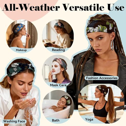 Headbands for Women 6 Pack - Wide Floral Boho Head Bands, Running Workout Washing Face Thin Hairbands，Elastic Non Slip Comfortable Thick Sweatband, Fashion Sport Makeup Spa Hair Accessorie in Kuwait