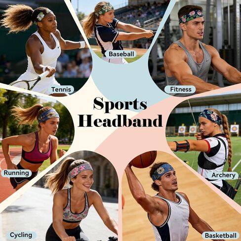 Headbands for Women 6 Pack - Wide Floral Boho Head Bands, Running Workout Washing Face Thin Hairbands，Elastic Non Slip Comfortable Thick Sweatband, Fashion Sport Makeup Spa Hair Accessorie in Kuwait