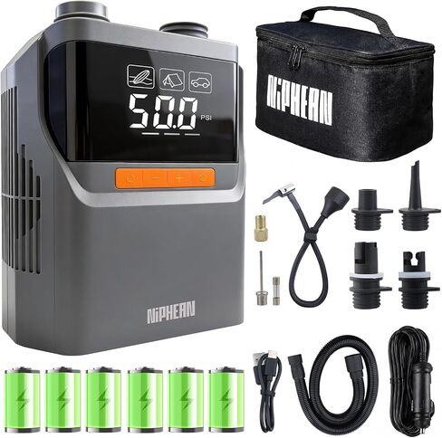 Niphean Paddle Board Pump with (Build-in Battery), 50 PSI Air Inflator for Car Tires, Paddle Board, Mattress, Portable Tire Inflator with Storage Bag, Auto-Off Air Pump for Inflatables&Deflation in Kuwait