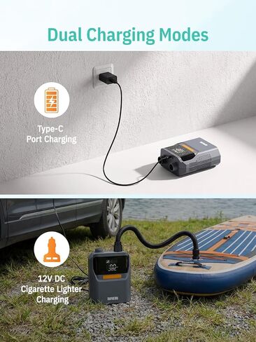 Niphean Paddle Board Pump with (Build-in Battery), 50 PSI Air Inflator for Car Tires, Paddle Board, Mattress, Portable Tire Inflator with Storage Bag, Auto-Off Air Pump for Inflatables&Deflation in Kuwait