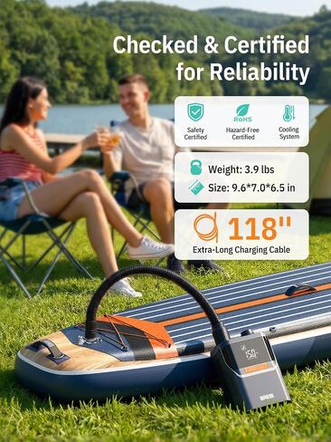 Niphean Paddle Board Pump with (Build-in Battery), 50 PSI Air Inflator for Car Tires, Paddle Board, Mattress, Portable Tire Inflator with Storage Bag, Auto-Off Air Pump for Inflatables&Deflation in Kuwait