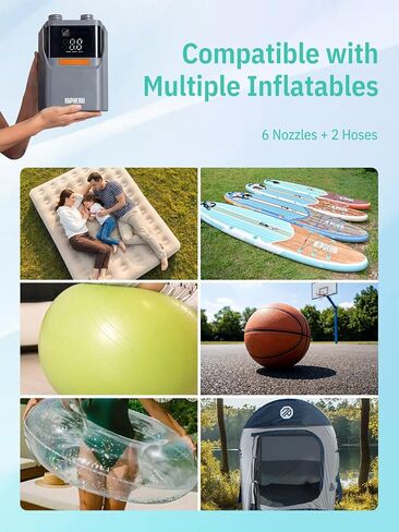 Niphean Paddle Board Pump with (Build-in Battery), 50 PSI Air Inflator for Car Tires, Paddle Board, Mattress, Portable Tire Inflator with Storage Bag, Auto-Off Air Pump for Inflatables&Deflation in Kuwait