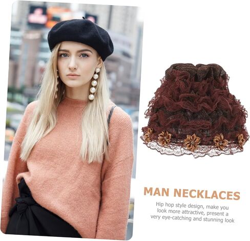 LIFKOME Fashionable Lace Turban Hat for Women Elegant Beanie with Floral Design Comfortable Fabric Lightweight and Stylish Accessory for Any Outfit Coffee in Kuwait