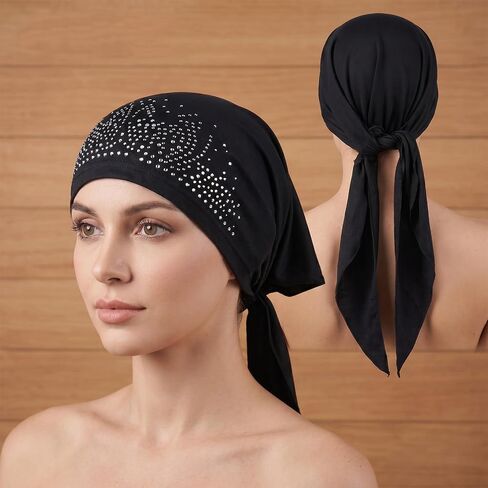 Gjinxi Chemo أغطية الرأس للنساء، حجر الراين مربوط مسبقًا وشاح الرأس ناعم سهل الارتداء على العمامة قبعات السرطان قبعة صغيرة أغطية جمجمة قبعة سريعة الجفاف لركوب الدراجات ماصة للرطوبة خوذة بطانة الأوشحة عقال in Kuwait