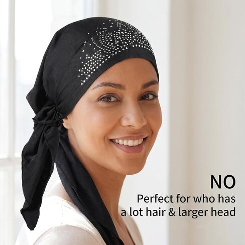 Gjinxi Chemo أغطية الرأس للنساء، حجر الراين مربوط مسبقًا وشاح الرأس ناعم سهل الارتداء على العمامة قبعات السرطان قبعة صغيرة أغطية جمجمة قبعة سريعة الجفاف لركوب الدراجات ماصة للرطوبة خوذة بطانة الأوشحة عقال in Kuwait