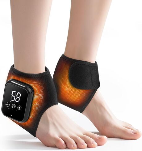 MOAJAZA Cordless Ankle Heating Pads, Ankle Massager with Heat, Foot Massager for Neuropathy, Rechargeable Heated Ankle Wrap with 3 Heating and Vibration Modes, Auto Shut-Off in Saudi Arabia