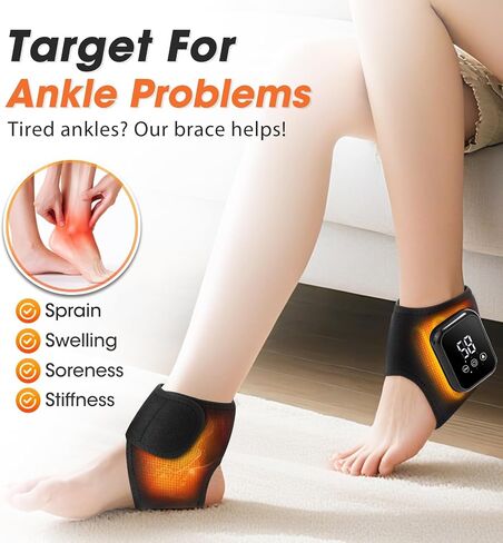 MOAJAZA Cordless Ankle Heating Pads, Ankle Massager with Heat, Foot Massager for Neuropathy, Rechargeable Heated Ankle Wrap with 3 Heating and Vibration Modes, Auto Shut-Off in Saudi Arabia