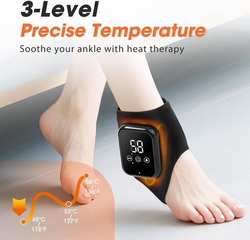 MOAJAZA Cordless Ankle Heating Pads, Ankle Massager with Heat, Foot Massager for Neuropathy, Rechargeable Heated Ankle Wrap with 3 Heating and Vibration Modes, Auto Shut-Off in Saudi Arabia