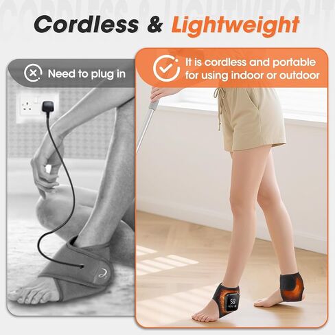 MOAJAZA Cordless Ankle Heating Pads, Ankle Massager with Heat, Foot Massager for Neuropathy, Rechargeable Heated Ankle Wrap with 3 Heating and Vibration Modes, Auto Shut-Off in Saudi Arabia