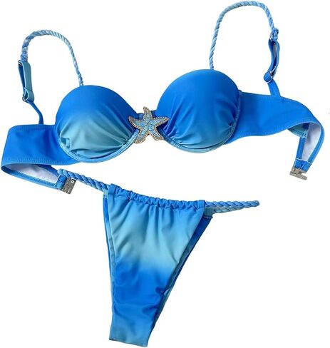 SOLY HUX Women's Underwire Bikini Ombre High Cut Swimsuits Push Up Bathing Suit 2 Piece Swimwear in Kuwait