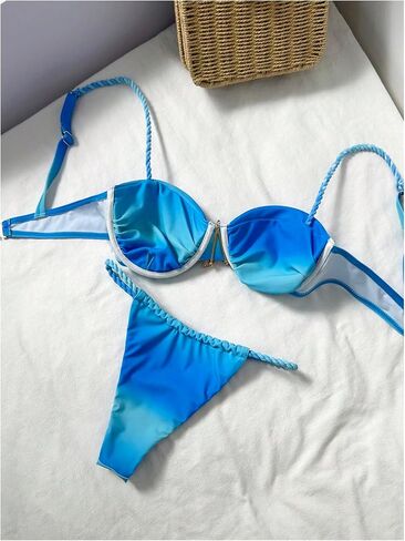 SOLY HUX Women's Underwire Bikini Ombre High Cut Swimsuits Push Up Bathing Suit 2 Piece Swimwear in Kuwait