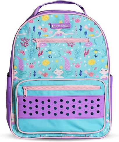 Elemental Kids Backpack for Boys & Girls Ages 5 to 8 – 15" Tall Bag for Kindergarten & Elementary School – Lightweight Bookbag with Adjustable Straps for Kids - Charm Panel & Name Tag - Mermaid in Saudi Arabia