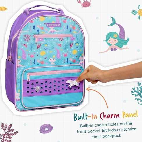 Elemental Kids Backpack for Boys & Girls Ages 5 to 8 – 15" Tall Bag for Kindergarten & Elementary School – Lightweight Bookbag with Adjustable Straps for Kids - Charm Panel & Name Tag - Mermaid in Saudi Arabia