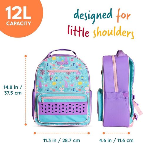 Elemental Kids Backpack for Boys & Girls Ages 5 to 8 – 15" Tall Bag for Kindergarten & Elementary School – Lightweight Bookbag with Adjustable Straps for Kids - Charm Panel & Name Tag - Mermaid in Saudi Arabia