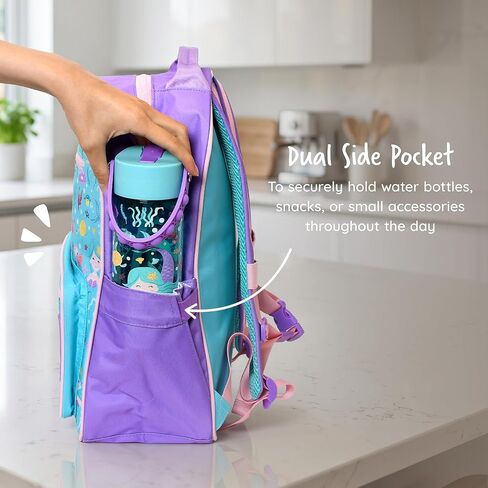 Elemental Kids Backpack for Boys & Girls Ages 5 to 8 – 15" Tall Bag for Kindergarten & Elementary School – Lightweight Bookbag with Adjustable Straps for Kids - Charm Panel & Name Tag - Mermaid in Saudi Arabia