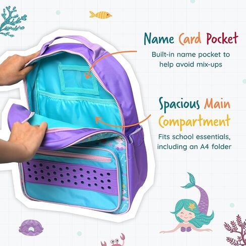 Elemental Kids Backpack for Boys & Girls Ages 5 to 8 – 15" Tall Bag for Kindergarten & Elementary School – Lightweight Bookbag with Adjustable Straps for Kids - Charm Panel & Name Tag - Mermaid in Saudi Arabia