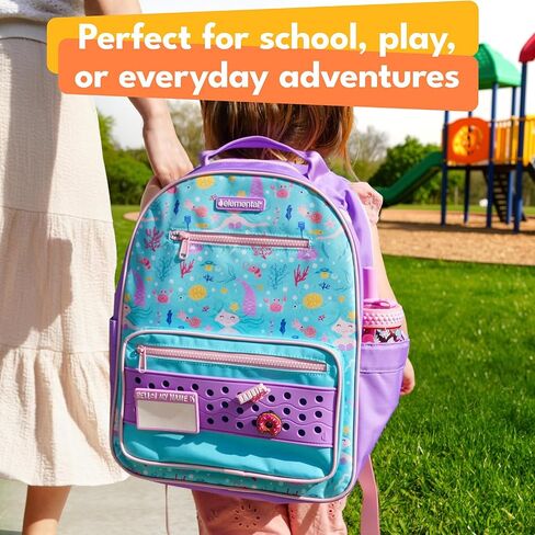 Elemental Kids Backpack for Boys & Girls Ages 5 to 8 – 15" Tall Bag for Kindergarten & Elementary School – Lightweight Bookbag with Adjustable Straps for Kids - Charm Panel & Name Tag - Mermaid in Saudi Arabia