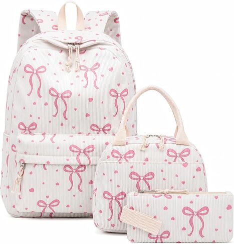 Backpack for Girls 3PCS Girls Backpack with Lunch Bag Pencil Case Cute Kids Teens School Backpack Set for Elementary Preschool Middle School (Bow Pink Stripes) in Kuwait